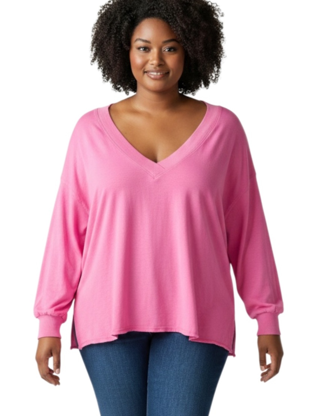 JoyLab Pink V-Neck Long Sleeve Pullover